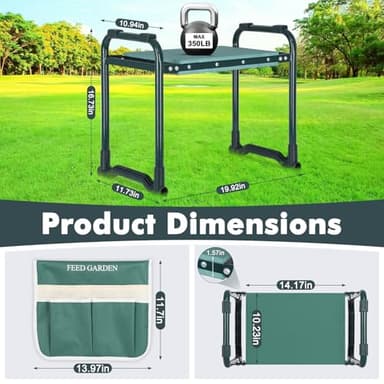 FEED GARDEN Garden Kneeler and Seat, Garden Stool with 10" Wide Soft Kneeling Pad, Heavy Duty Gardening Bench Chair with 2 Tool Pouches, Gardening Gifts for Women Seniors Women Mom Men, Green - Image 2
