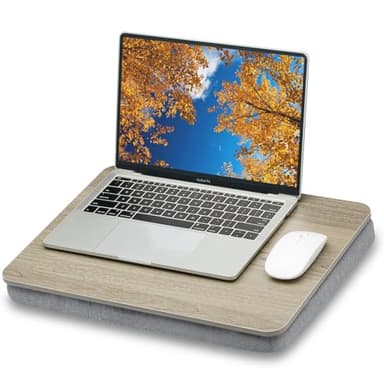 ZEAPTAC Lap Desk with Pillow Cushion, Portable Laptop Bed Desk, Fits up to 15.6 inch Laptop, Lap Stand for Bed & Couch & Carpet, Book Tablet/Drawing Board/Stand - Black Wood - Image 1