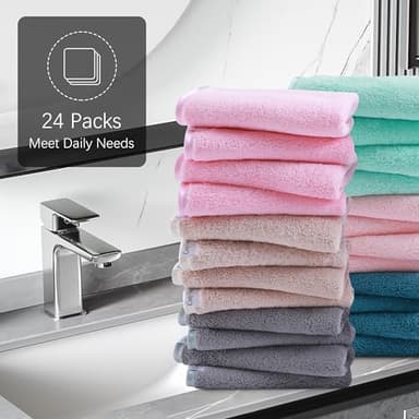 Cosy Family 24 Pack Soft Washcloths Set - 12 x 12 inches, Quick Drying - Highly Absorbent Coral Velvet Fingertip Towel Bathroom Wash Clothes for Bath, Spa, Facial, Kitchen - Light Color - Image 6