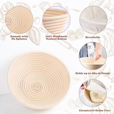 Komiikka Sourdough Bread Proofing Baskets(Set of 2) for Sour Dough Bread Baking Supplies, Brotform Proofing Basket, Proofing Bowls,Gift for Bread Bakers (8.5inch, Round) - Image 3