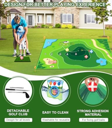goienu Golf Game: 70"x 70" Plus Size Double Sided Hitting Mat, Ideal Gifts for Kids Adults, 20 Sticky Balls & 10 Darts for Indoor or Backyard Battle Chipping - Image 5