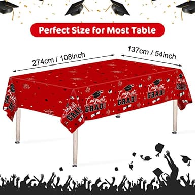 3 Pcs Graduation Tablecloth - Congrats Grad Table Cloth for Class of 2025, Disposable Plastic Rectangle Grad Table Cover for Graduation Party Decorations 2025 and Party Supplies, 54 x 108 Inch (Red) - Image 3