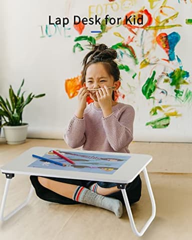 Folding Lap Desk, Ruxury Laptop Stand Bed Desk Table Tray, Breakfast Serving Tray, Portable & Lightweight Mini Table for Sofa Couch Floor - White - Image 4