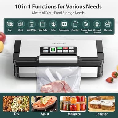 95kPa Vacuum Sealer Machine with AquaLock Technology, for Moist Seals, 2X Seal & 130W, Fully Automatic Food Sealer, Built-In Cutter, Bag Storage & Hose, Precision Sealing, 2 Bag Rolls,Stainless Steel - Image 4