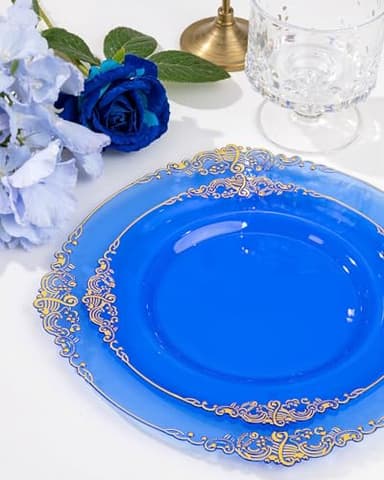 Nervure 175PCS Clear Blue Plastic Plates - Plastic Dinnerware Set Include 25Dinner Plates, 25Dessert Plates, 25Cups, 25Forks, 25Knives, 25Spoons, 25Napkins Perfect for Wedding & Party - Image 2