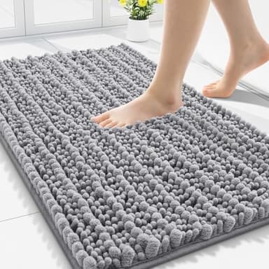 Smiry Bathroom Rugs Mat 30x20, Extra Soft Absorbent Chenille Bath Rugs, Non Slip Rubber Backing Machine Washable Quick Dry Bath Mats for Bathroom Floor, Tub, Shower, Home Decor Accessories, Grey - Image 1