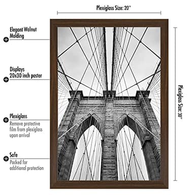 Americanflat 20x30 Poster Frame with Polished Plexiglass - Wide Picture Frames Made of Engineered Wood for Vertical or Horizontal Wall Display - Epic Collection - Walnut - Image 2