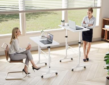 HOMIDEC Standing Desk, 32 Inch Portable Small Desk Adjustable Height, Rolling Home Office Desks with Wheels, Sit Stand Desk for Bedroom Walking Pad Home Office Small Space, White - Image 2