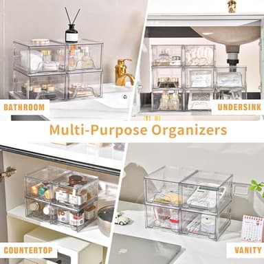 Stebopum 6 Pack Stackable Makeup Organizer, 4.4'' Tall Acrylic Bathroom Makeup Organizer and Storage Drawer with Pull-out Handle, Clear Plastic Storage Bins for Vanity,Pantry,Desk,Undersink,Kitchen - Image 7