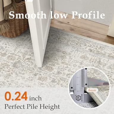 PureCozy Taupe Area Rug 8x10 Machine Washable Large Vintage Living Room Distressed Non Slip Carpet Traditional Indoor Bedroom Retro Floral Accent Throw Rug for Office Kitchen Dining Room - Image 3