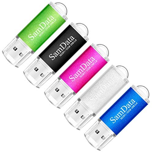 SamData 5 Pack 32GB USB Flash Drives USB 2.0 Thumb Drives Memory Stick Jump Drive Zip Drive, 5 Colors: Black Blue Green Silver Pink - Image 1