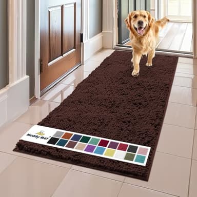 Muddy Mat® Shown on TV – Super Absorbent Microfiber Dog Door Mat for Muddy Paws, Non-Slip Washable Pet Rug, Quick Dry Chenille Entryway Carpet, Machine Washable Indoor Outdoor mat, Brown 59"x24" - Image 1