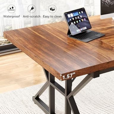LITTLE TREE 70.8-Inch Office Desk, Wooden Executive Office Desk, Modern Work Desk, Large Farmhouse Writing Table Computer Desk for Home, Brown-Black - Image 4