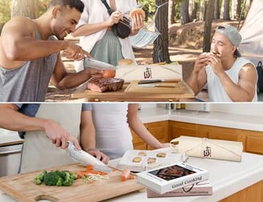 SYOKAMI 14pcs Chef Knife Set with Roll Bag, Professional Stainless Steel Japanese Knife Set with Pakkawood Handle for Professional Chef, Camping, Travel, BBQ, RV or Gift Beige - Image 2