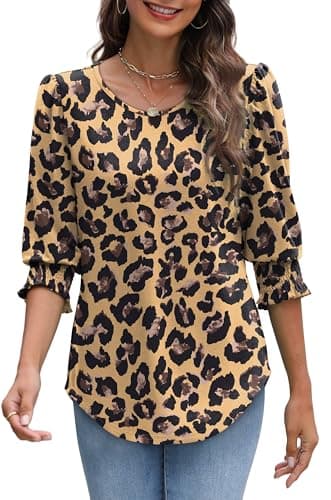 XIEERDUO Plus Size Blouses for Women 3/4 Sleeve Tunic Tops for Women Loose Fit Dressy Leopard Print M - Image 4