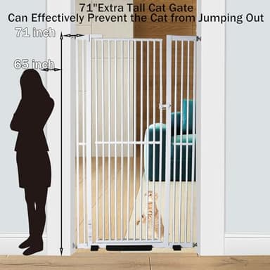 71 inch Extra Tall Gates for Cats, Adjustable 29.92" and 48.03" Wide Baby Gate, Pressure Mounted Full Door Pet Gate for Doorway, Stairs,House (White, 71 Inch) - Image 2