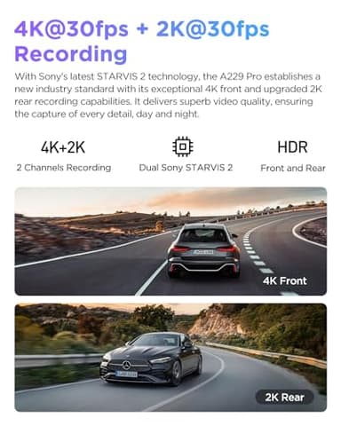 VIOFO A229 Pro 4K HDR Dash Cam, Dual STARVIS 2 IMX678 IMX675, 4K+2K Front and Rear Car Camera, 2 Channel with HDR, Voice Control, 5GHz WiFi GPS, Night Vision 2.0, 24H Parking Mode, Support 512GB Max - Image 2