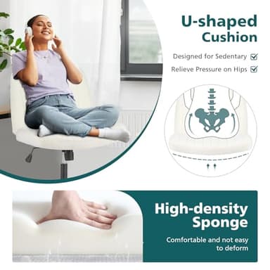 OLIXIS Criss Cross Chairs Legged Armless No Wheels Wide Seat Height Adjustable Swivel Rolling Padded Furry Cute Home Office Desk Seating for Bedroom, Student, Study Room - Image 3