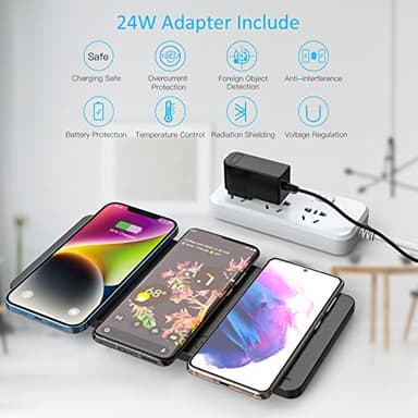 Wireless Charging Pad, ZealSound Ultra-Slim Triple Charger Station for Multiple 3 Devices & New Airpods Ultra Slim PU Leather Wireless Charging Mat W/AC Adapter for Smartphone Phone (Black) - Image 3