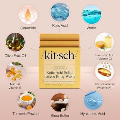 Kitsch Kojic Acid Soap – Turmeric Soap Bar with Hyaluronic Acid & Shea Butter – Brightening & Hydrating Body Wash & Face Wash for Dark Spots, Even Skin Tone & Natural Glow - Made in USA - 4 oz - Image 2