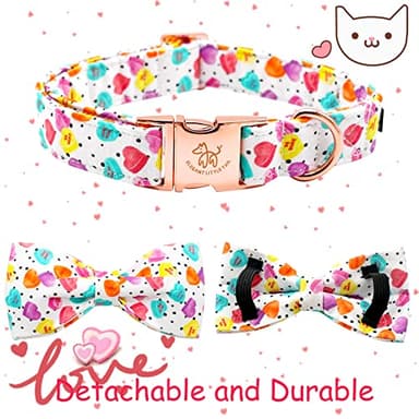 Elegant Little Tail Mother's Day Heart Dog Collar with Bow, Cute Pink Heart Pattern, Adjustable Dog Collar for Small Dogs, Cotton Material, Unique Bow Design, Versatile for Different Occasions - Image 4