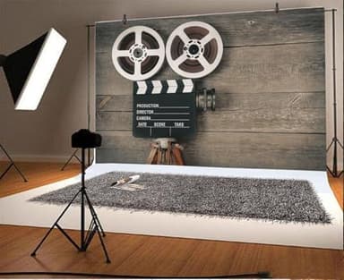 AOFOTO 8x6ft Old Movie Camera on Wood Board Background Vintage Film Motion Picture Photography Backdrop Video Reel Director Scene Retro Movie Night Theme Party Decor Banner Photo Studio Props Vinyl - Image 4