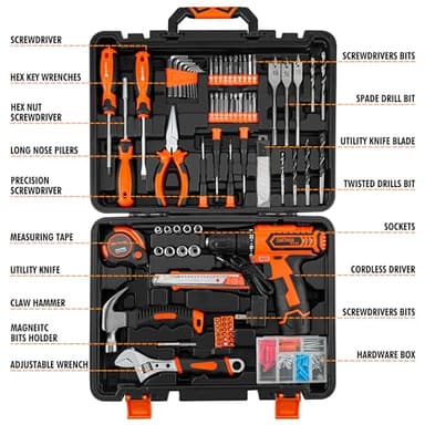 CARTMAN Power Tool Combo Kits with 12V Cordless Drill, Professional Household Home Tool Kit Set, DIY Hand Tool Kits for Garden Office House Repair, with a Robot Style Carry Box - Image 2