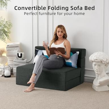 FILUXE Convertible Folding Sofa Bed-Sleeper Chair with Color Pillow, Modern Linen Fabric Floor Futon Couch, Foldable Mattress for Living Room/Dorm/Guest Use/Home Office/Apartment, Standard - Image 6