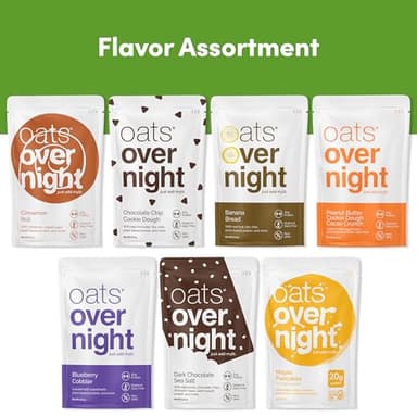 Oats Overnight Vegan Variety Pack - High Protein, High Fiber Breakfast Protein Shake - Gluten Free Oatmeal, Non GMO Protein Oatmeal - Banana Bread, Blueberry Cobbler & More (8 Pack + Shaker Bottle) - Image 7