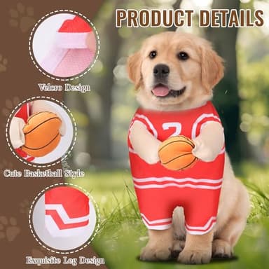 Creative.C Dog Basketball Player Costume with Ball, Red, Large - Image 2