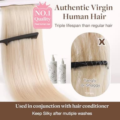GOO GOO Sew in Hair Extensions Real Human Hair, Weft Hair Extensions Human Hair, 18D/22F Dirty Blonde Highlights 22inch 110g, Weft Bundles Straight Silky Remy Hair - Image 2