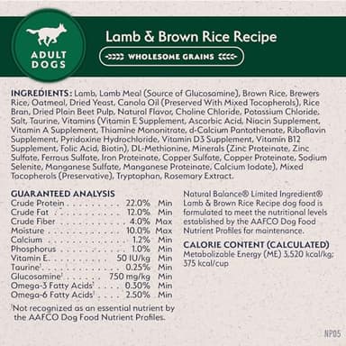Natural Balance Limited Ingredient Adult Dry Dog Food with Healthy Grains, Lamb & Brown Rice Recipe, 4 Pound (Pack of 1) - Image 8