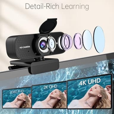 Full HD Webcam with Built-in Microphone and Rotatable Tripod, 1080P Video and Wide Angle Camera, Privacy Cover, for Desktop PC Laptop Computer Black - Image 2