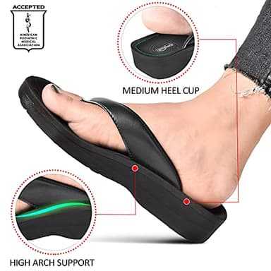 AEROTHOTIC Arch Support Flip Flops for women Stylish Cushioned Padded Straps with Soft Toe Post Slip on Footwear Dressy Travel Recovery Outdoor Comfortable Walking Sandals (Ravine Black, Size 11) - Image 4