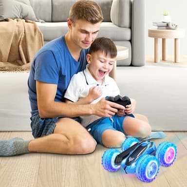 KKONES Remote Control Car, 2.4GHz Double Sided 360° Flips Rotating Electric Race RC Stunt Car, LED Wheel & Headlight High Speed Off Road Cars Toy Gift for 3 4 5 6 7 8-12 Year Old Boy Toys (Blue) - Image 7