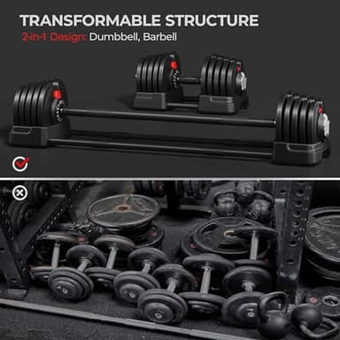 Yaheetech Adjustable Dumbbell Set 90lbs Fast Adjust Dumbbells Pair 2 in 1 Dumbbell Weight Set Free Weight Used as Barbell, with Tray for Men/Women Strength Training Equipment - Image 7
