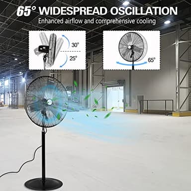 BILT HARD 6450 CFM 24" High Velocity Pedestal Oscillating Fan, 3-Speed Heavy Duty Industrial Standing Fan with Metal Aluminum Blades and Adjustable Height for Commercial, Shop, and Garage - Image 5