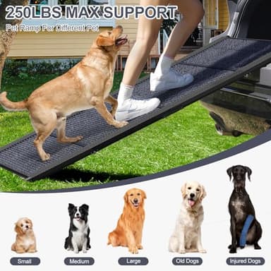 HerCcreta wigge Dog Ramp for Car 63" Long & 17" Wide Portable Dog Ramps for Large Dogs with Non-Slip Rug Surface Dog Car Ramp for SUV Car & Truck, Folding Dog Ramp Up to 250LBS - Image 2