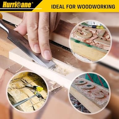 HURRICANE 4 Piece Wood Chisel Set for Woodworking. CR-V Steel Beveled Edge Blades with Safety Caps. Durable PVC High Impact Handle, for Precision Carving & DIY Projects (1/4", 1/2", 3/4", 1") - Image 5