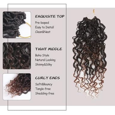 Vemet Goddess Locs Crochet Hair,8 Inch 9 Packs Faux Locs Synthetic Crochet Hair for Black Women, Boho Style Pre looped crochet with Curly Ends - Image 2