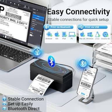 Bluetooth Thermal Shipping Label Printer – Wireless 4x6 Shipping Label Printer for Small Business & Shipping Packages, Support Android, iPhone and Windows, Widely Used for Amazon, Ebay, Shopify, Etsy - Image 2