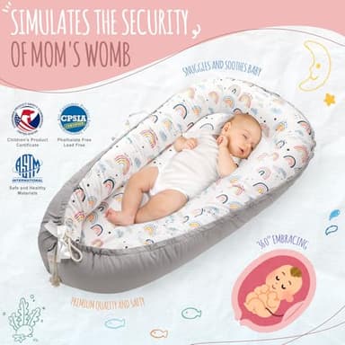 JINXIA Baby Lounger for Newborn, Detachable Mosquito - Newborn Lounger Cover for 0-24 Months, Breathable & Portable Infant Lounger - Soft Baby Floor Seat Cover for Travel, Newborn Essentials - Grey - Image 2