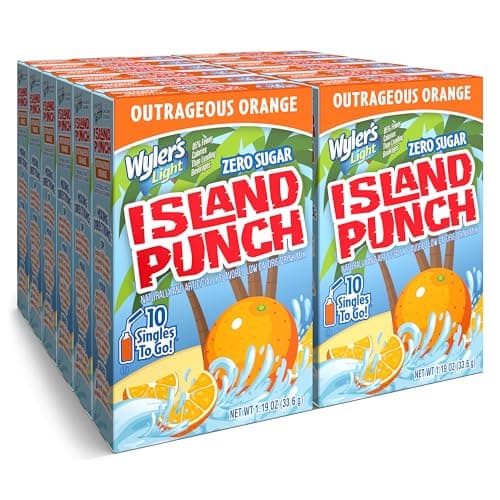 Wyler's Light Island Punch Singles To Go, Water Drink Mix, Outrageous Orange, 10 Count, Pack Of 12 (120 Single Servings) - Image 1