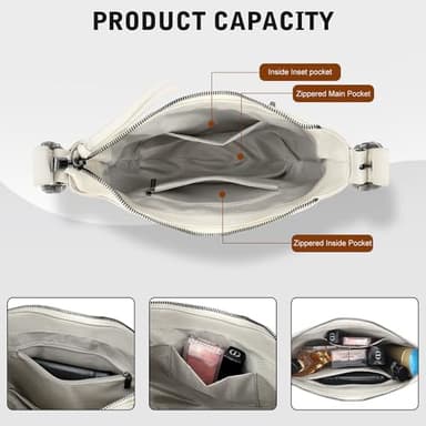 YDSIII Women's Shoulder Bag, White Shoulder Purse, White Shoulder Bag, Crescent Bag, Punk Style Studded Purse - Image 5