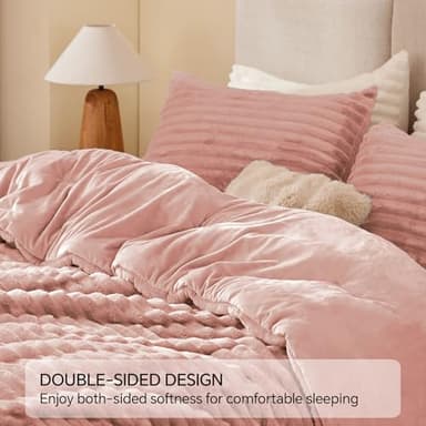 BEDELITE Fleece King Comforter Set -Super Soft & Warm Fluffy Dusty Pink Bedding, Luxury Fuzzy Heavy Bed Set for Winter with 2 Pillow Cases - Image 5