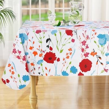 misaya Rectangle Waterproof Vinyl Table Cloth, Wipeable Tablecloth with Flannel Backing, Plastic Table Cover for Dinner, Picnic, Indoor and Outdoor (Flowers, 60" x 84") - Image 1