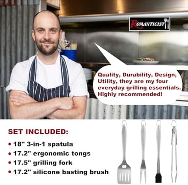 ROMANTICIST 4pcs Heavy Duty Grill Accessories for Top Chef - Professional Grill Tools Set & Basic BBQ Tools for Backyard Restaurant Outdoor Kitchen - Deluxe Grill Gift for Dad on Father’s Day Birthday - Image 2