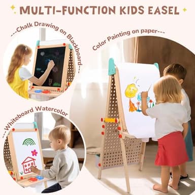 Wingyz 4-in-1 Adjustable Kids Art Easel with Magnetic Whiteboard & Chalkboard - Wooden Drawing Board with Marble Run for Kids- Creative Gift for Toddlers Ages 2-4, 4-8, 8-12 - Image 4