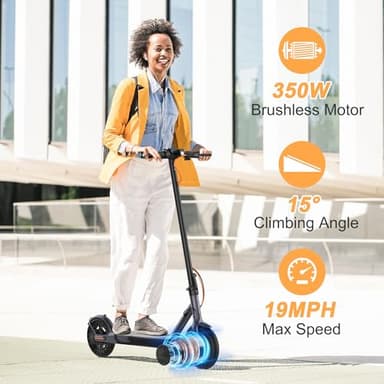 Electric Scooter, 8.5" Tires, 19 Max Speed, 21 Miles Max Range, Lightweight Foldable Kick Scooter with Dual Braking (21Miles-350W-Gray) - Image 2