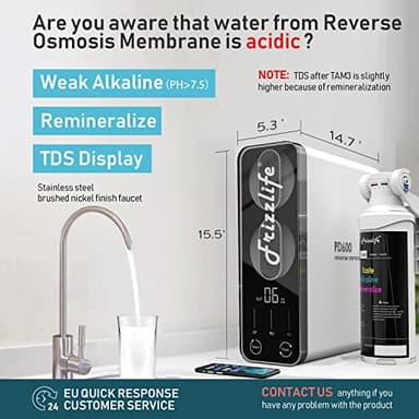 Frizzlife Reverse Osmosis Water Filter - Alkaline Mineral pH+, 600 GPD High Flow, Tankless RO Reverse Osmosis System, Under Sink, Reduce TDS, Compact, 2:1 Drain Ratio, PD600-TAM3 - Image 5